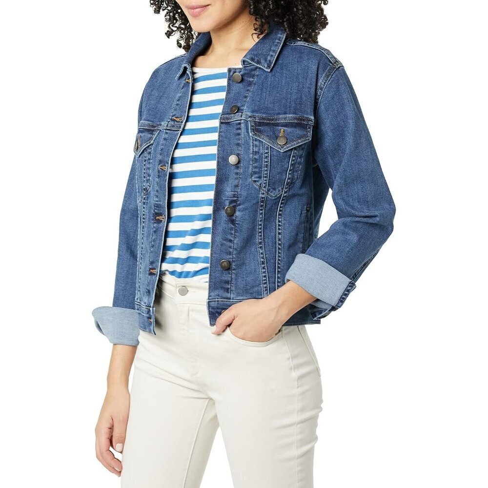 Women's Jean Jacket Slim Fit Casual Denim Jacket Long Sleeves Outwear Dark Blue